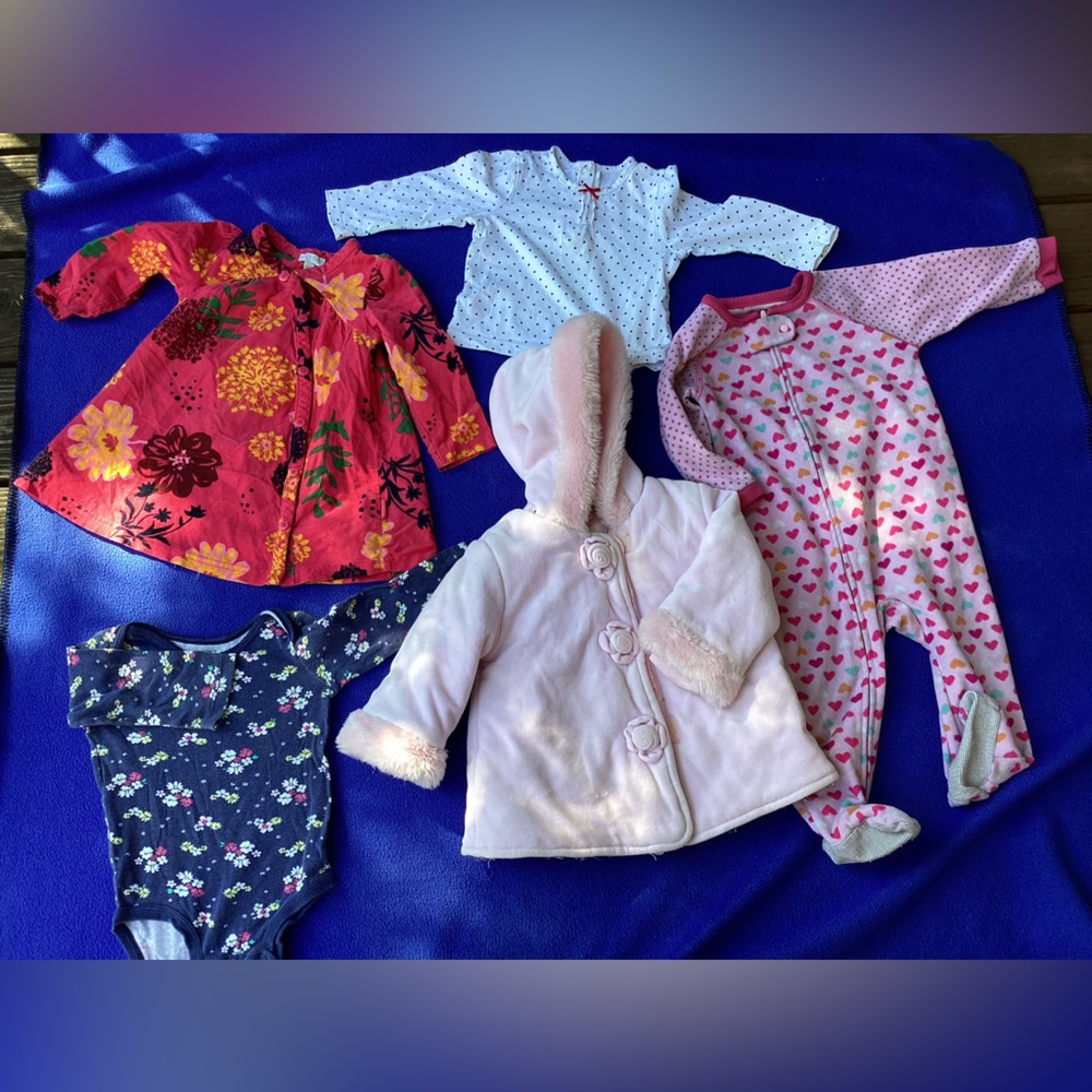 5 PS 12 months girl clothing--snow hooded coat/pajamas/bodysuit/shirt
